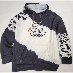 Cow Print " Mooooody" Size Medium Pullover Hoodie Poly/ Spandex- Unbranded